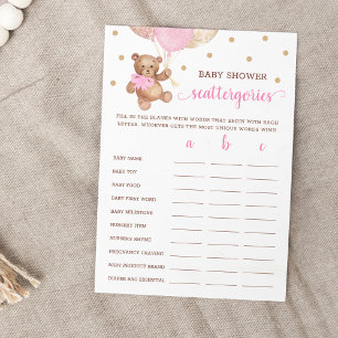 Scattergories Game Baby Shower Teddy Bear Card