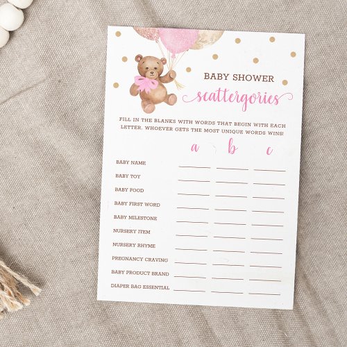 Scattergories Game Baby Shower Teddy Bear Card