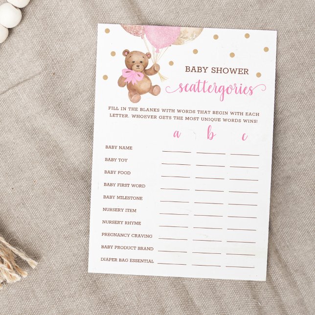 Scattergories Game Baby Shower Teddy Bear Card (Creator Uploaded)