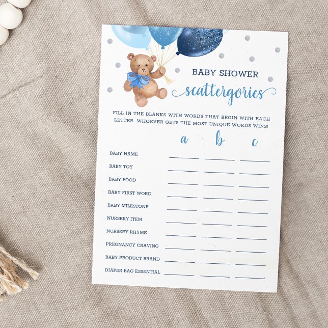 Scattergories Game Baby Shower Teddy Bear Card (Creator Uploaded)