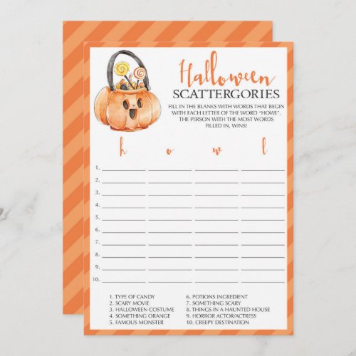 Scattergories Halloween Party Game Cards