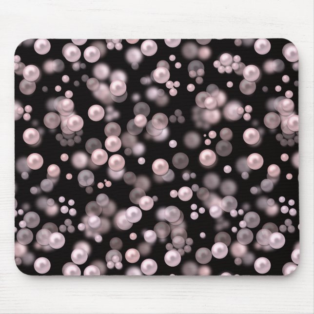 Scatterings of pink and white pearls on black velv mouse pad (Front)
