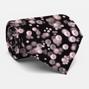 Scatterings of pink and white pearls on black velv neck tie