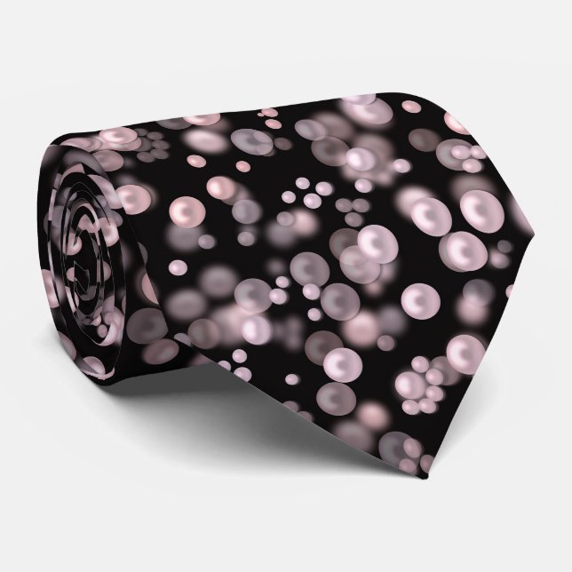 Scatterings of pink and white pearls on black velv neck tie (Rolled)