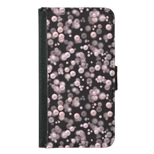 Scatterings of pink and white pearls on black velv samsung galaxy s5 wallet case