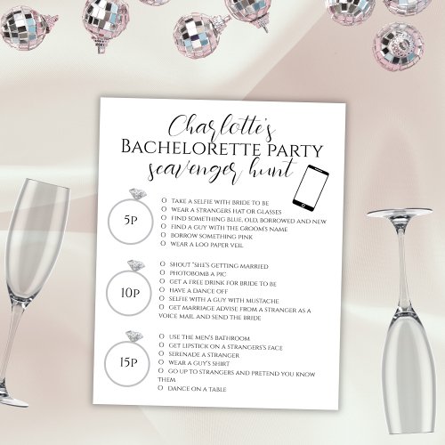 Scavenger Hunt Bachelorette Party Photo Game Poster