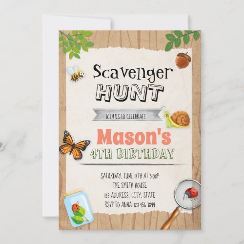 Scavenger hunt birthday party invitation