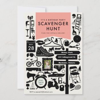 Scavenger Hunt Birthday Party Invitation // Pink by StaceyDesign at Zazzle