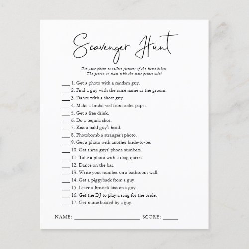 Scavenger Hunt  Bridal Shower Game