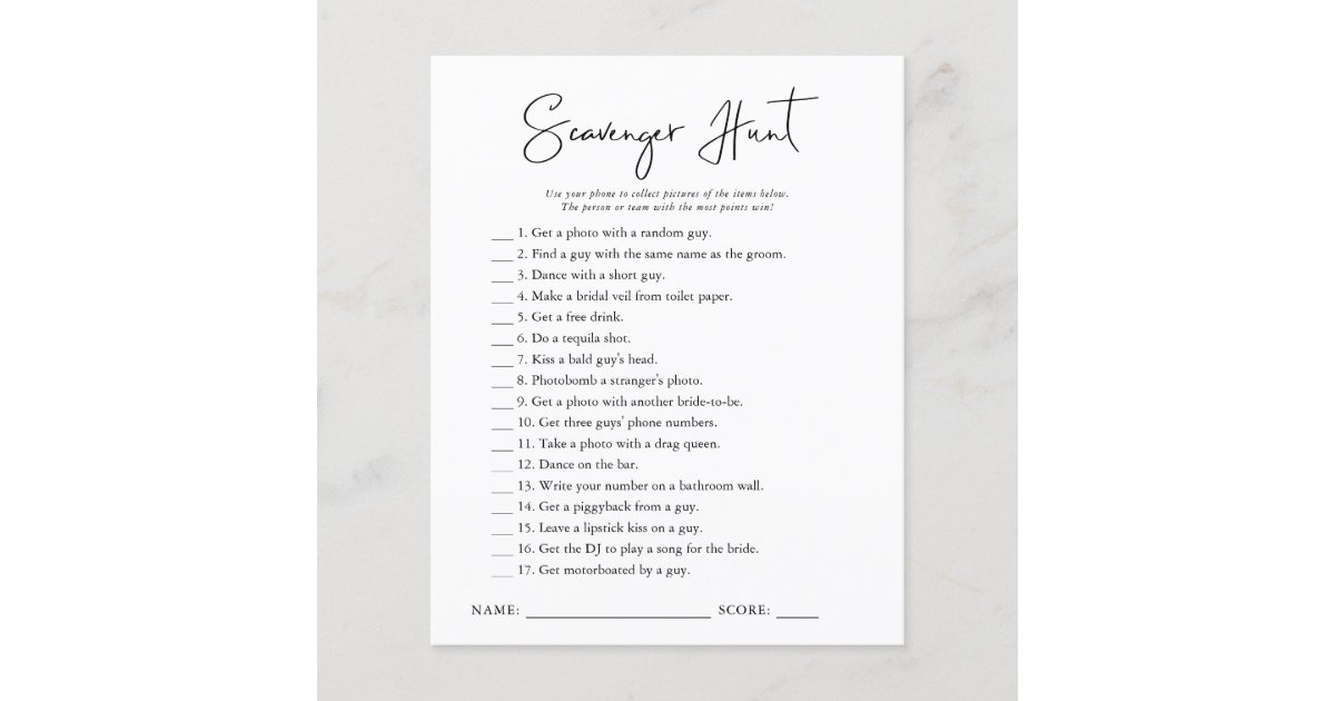 Scavenger Hunt | Bridal Shower Game | Zazzle