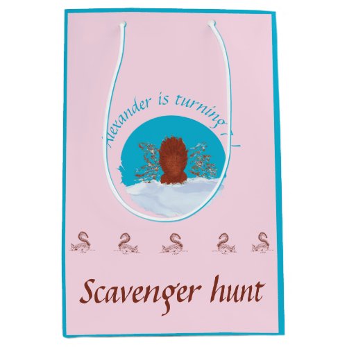 Scavenger hunt fun squirrel digging on pastel pink medium gift bag