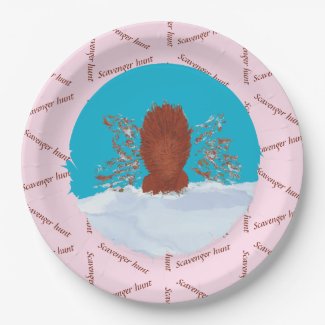 Scavenger hunt fun squirrel digging on pastel pink