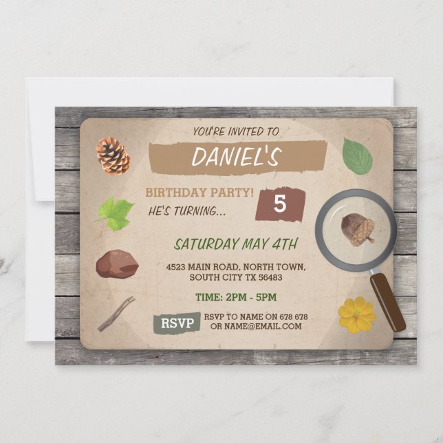 SCAVENGER HUNT KIDS BIRTHDAY PARTY GARDEN INVITE (Front)