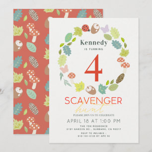 Scavenger Hunt Nature Trail Red Birthday Invitation