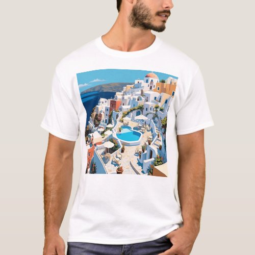 Scene from Santorini Greece T_Shirt