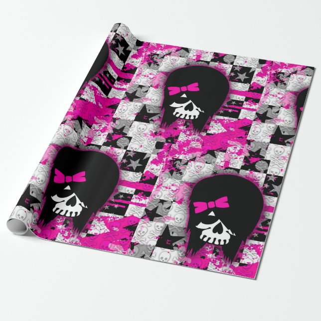 Scene Girl Skull Wrapping Paper (Unrolled)