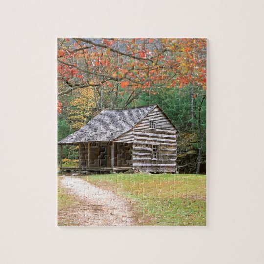 Scene Historic Log Cabin In Smoky Jigsaw Puzzle | Zazzle.com