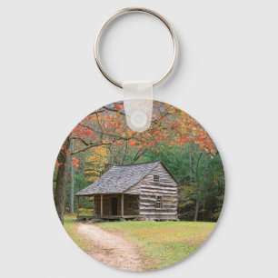 Scene Historic Log Cabin In Smoky Keychain
