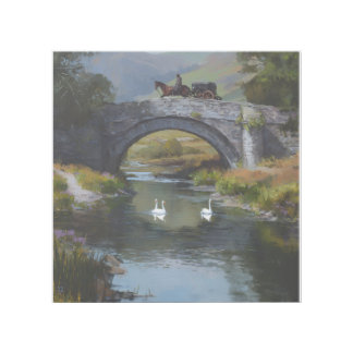 Scene of horse carriage on a bridge over stream gallery wrap