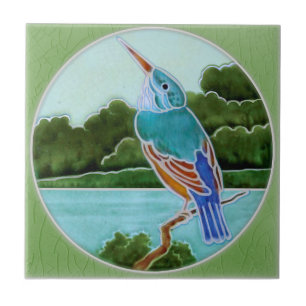Scene w/ Kingfisher c1900 T+R Boote Antique Repro Ceramic Tile