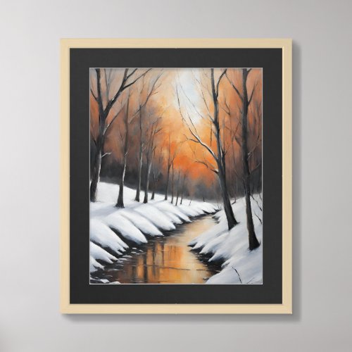 scene with snow covers the ground and trees  framed art