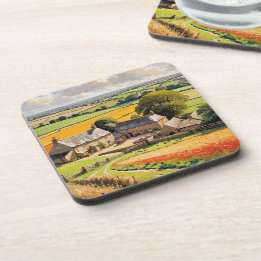 Scenery Country Farm Rural Landscape Illustrated Beverage Coaster