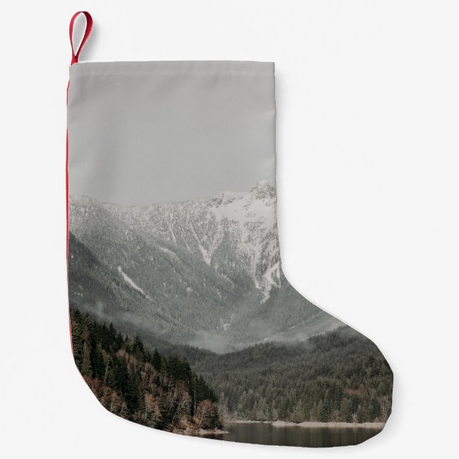 SCENERY OF TREES AND MOUNTAIN SMALL CHRISTMAS STOCKING (Front)