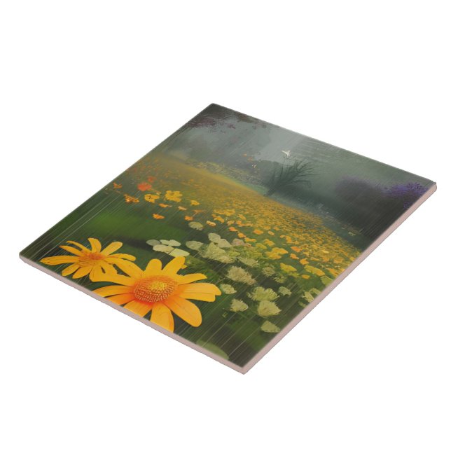 Scenery Yellow Flowers Ceramic Tile (Side)
