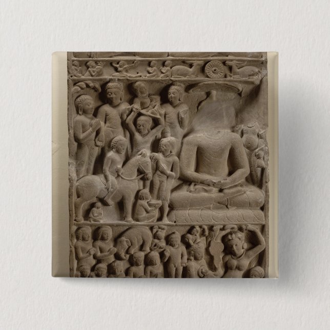 Scenes from Buddha's life, Sarnath, Uttar Pradesh Button (Front)