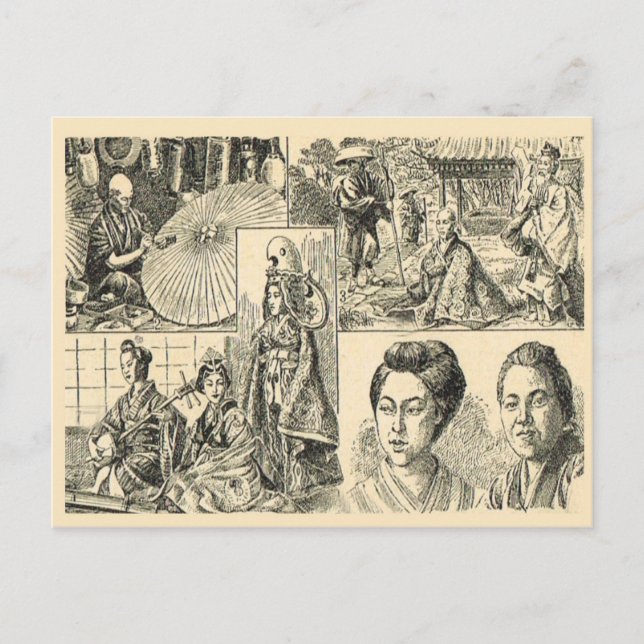 Scenes from Japanese life, French drawing Postcard (Front)