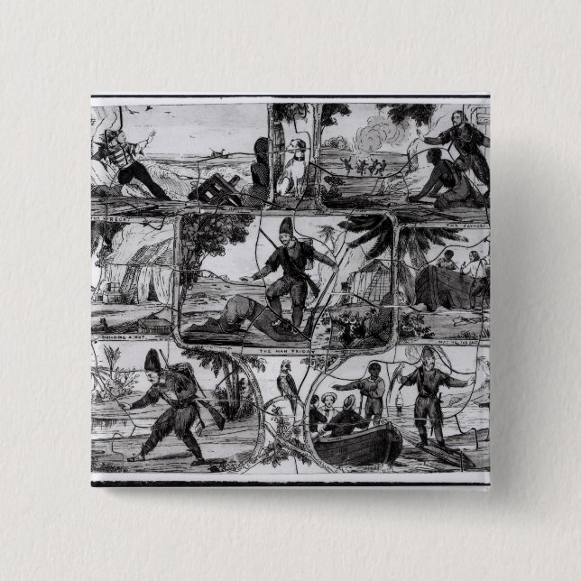 Scenes from 'Robinson Crusoe' by Daniel Defoe Pinback Button (Front)