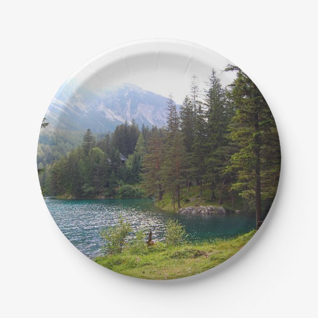 Scenic Alpine Forrest and Lake Paper Plates (Front)