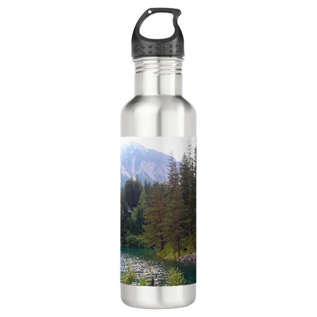 Scenic Alpine Forrest and Lake Stainless Steel Water Bottle (Front)