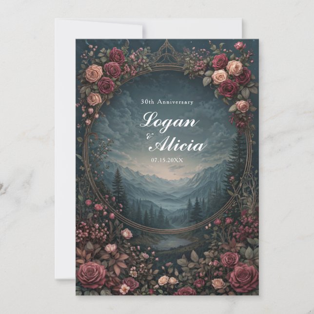 Scenic Alpine Landscape Mauve Floral Oval Wedding Invitation (Front)
