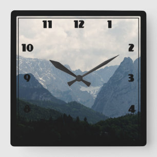 Scenic Alpine Mountains Nature Photo Square Wall Clock