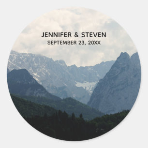 Scenic Alpine Mountains Nature Photo Wedding Classic Round Sticker
