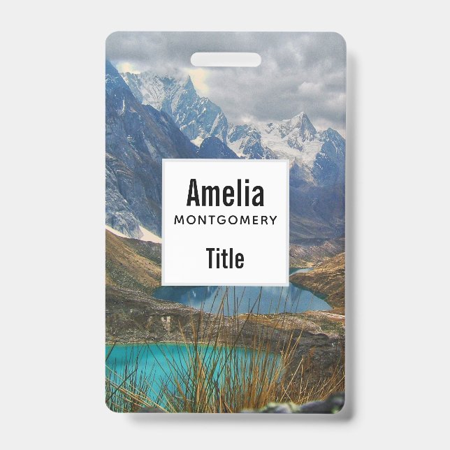 Scenic Alpine Mountains Photo Badge (Front)