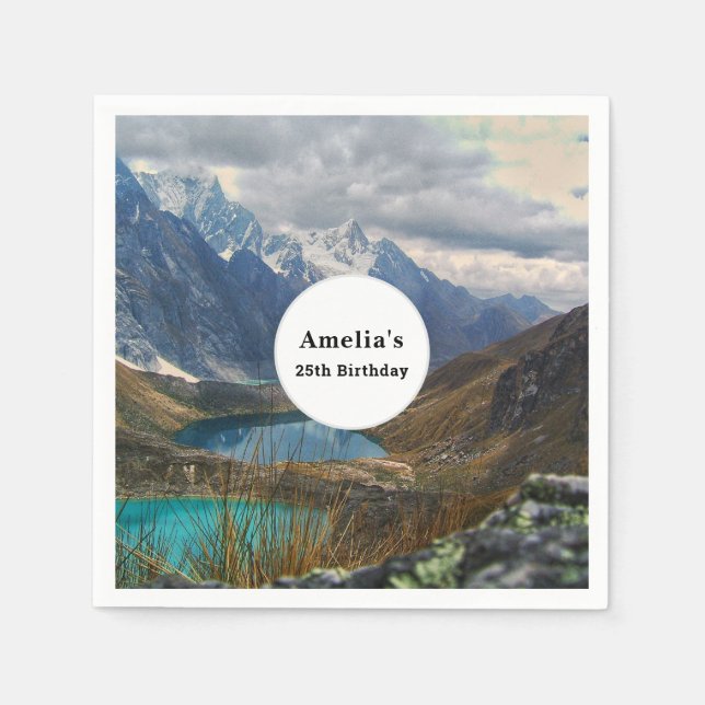 Scenic Alpine Mountains Photo Birthday Napkins (Front)