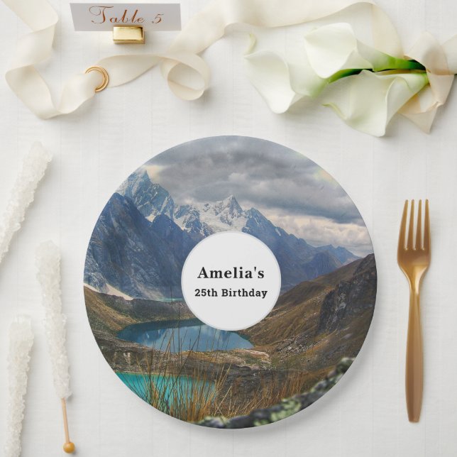 Scenic Alpine Mountains Photo Birthday Paper Plates (Wedding)