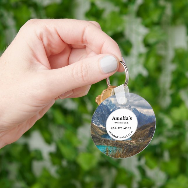 Scenic Alpine Mountains Photo Business Keychain (Hand)