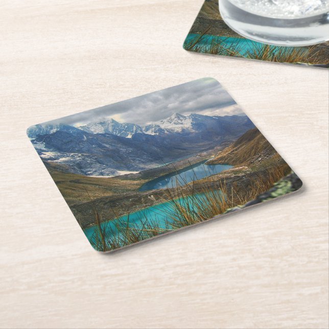 Scenic Alpine Mountains Photo Square Paper Coaster (Angled)