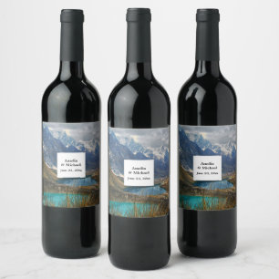 Scenic Alpine Mountains Photo Wedding Wine Label