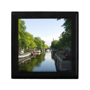 Scenic Amsterdam Canal & Houseboats Photo Holland Keepsake Box