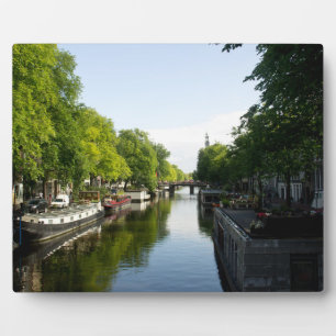 Scenic Amsterdam Canal & Houseboats Photo Plaque