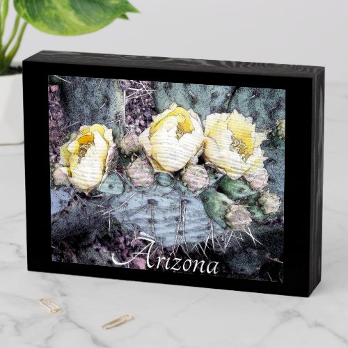 Scenic Arizona Cactus Flower Digital Ink  Wooden Box Sign