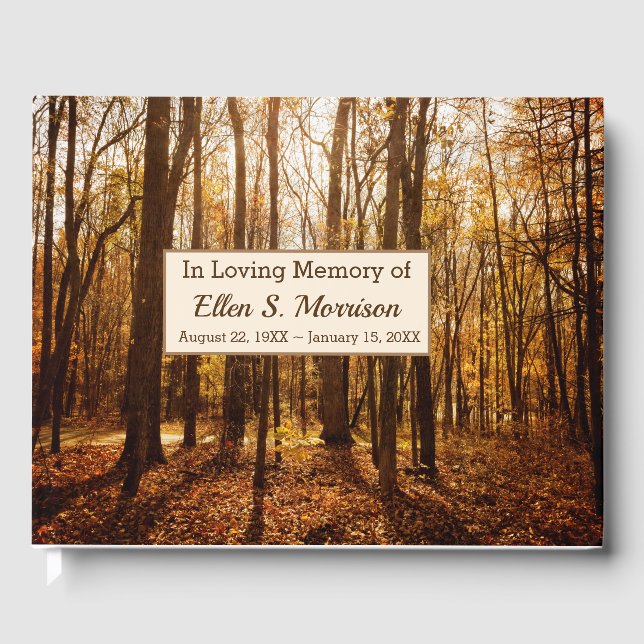 Scenic Autumn Forest Trees Memorial Guest Book (Front)