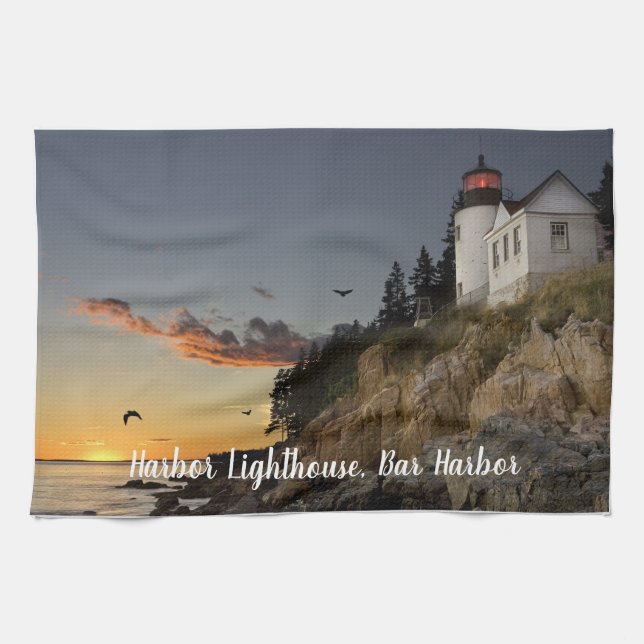 Scenic Bar Harbor Lighthouse Kitchen Towel (Horizontal)