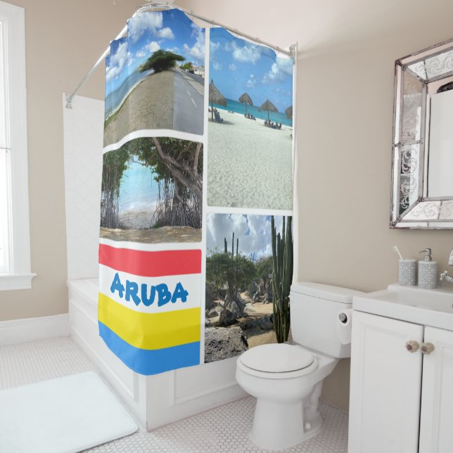 Scenic Beach and Desert Aruba Shower Curtain (In Situ)