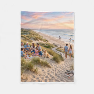 Scenic Beach Sunset Picnic And Ocean Waves Fleece Blanket