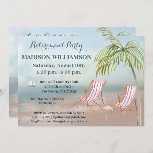 Scenic Beach View Palm Trees Retirement Party   Invitation